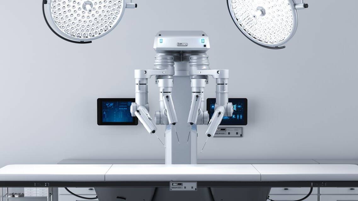  Operating table with surgical robot and lights